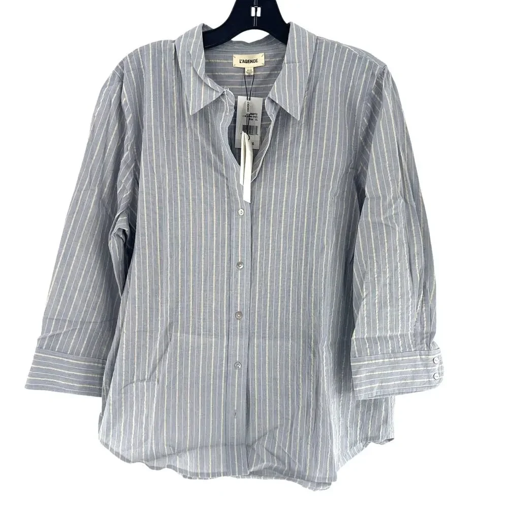 L'Agence Women's Light Blue/Bone Stripe Daniella Shirt Size XL